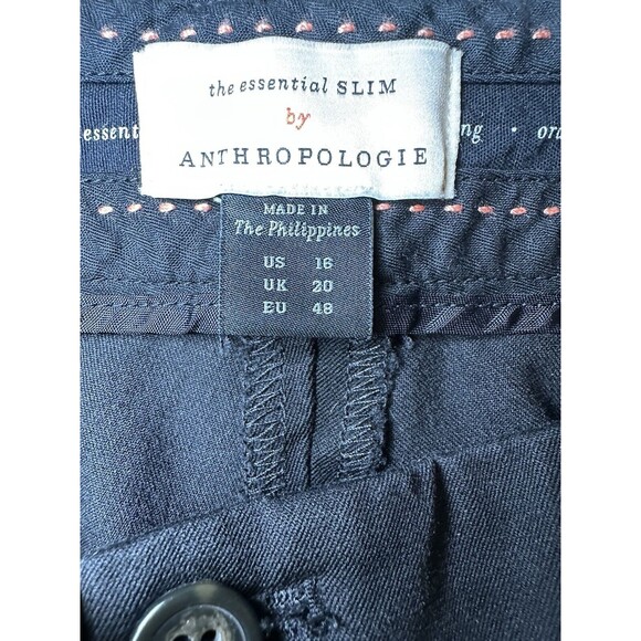 Anthropologie The Essential Slim Black Straight Crop‎ Pants Women's SIZE 16 - Picture 4 of 9